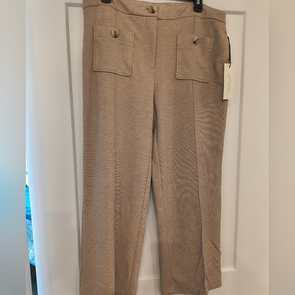 Rachel Zoe Tan Wide Leg Pants With Pintuck Leg Design Women's Large NWT (Read) - Picture 1 of 15